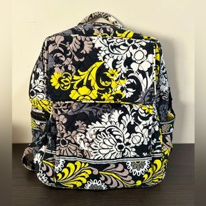 Vera Bradley Backpack Black White Yellow Multi-Pocket